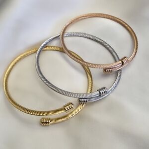 Set Of 3 ION Plated 14K YG, 14K Rose Gold And Stainless Steel Cuff Bracelets